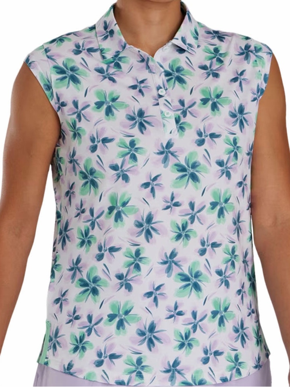 FootJoy Women’s Large White Floral Cap Sleeve Golf Polo Shirt Foot Joy